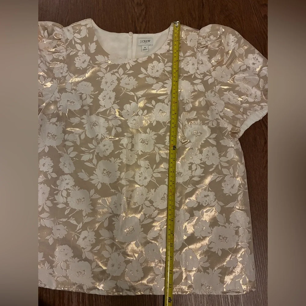 J. Crew Jacquard Puff-Sleeve in Ivory and Gold - Size S